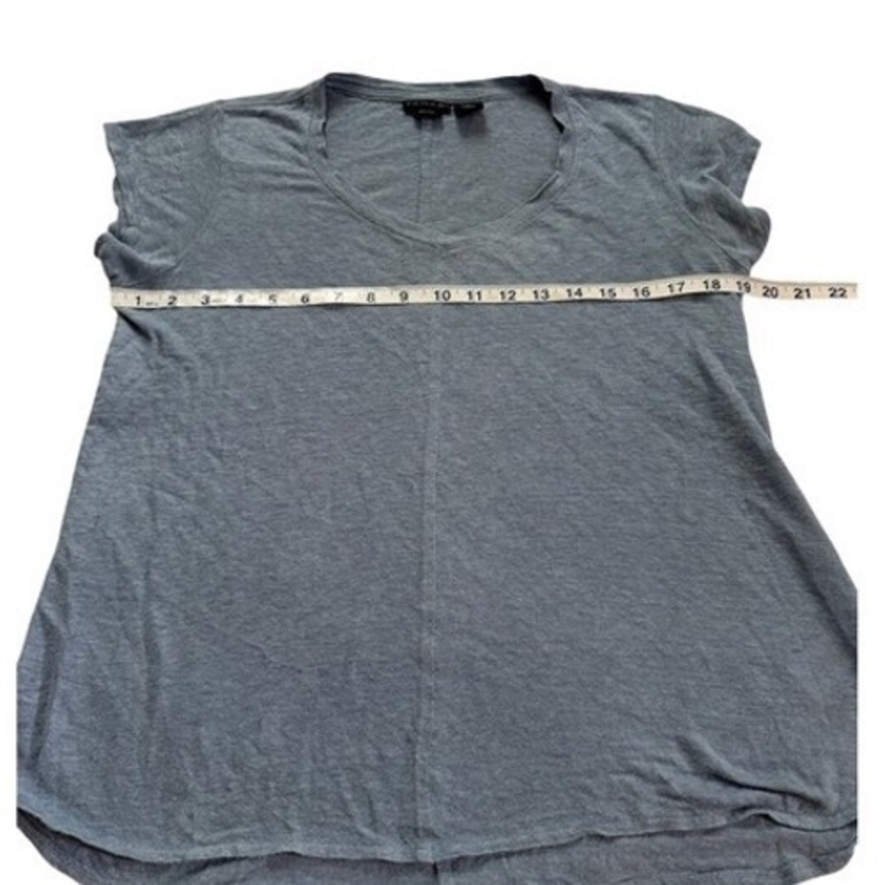 Tahari Dusty Blue 100% Linen V-Neck Short Sleeve Tee S Coastal Quiet Luxury - Picture 4 of 7
